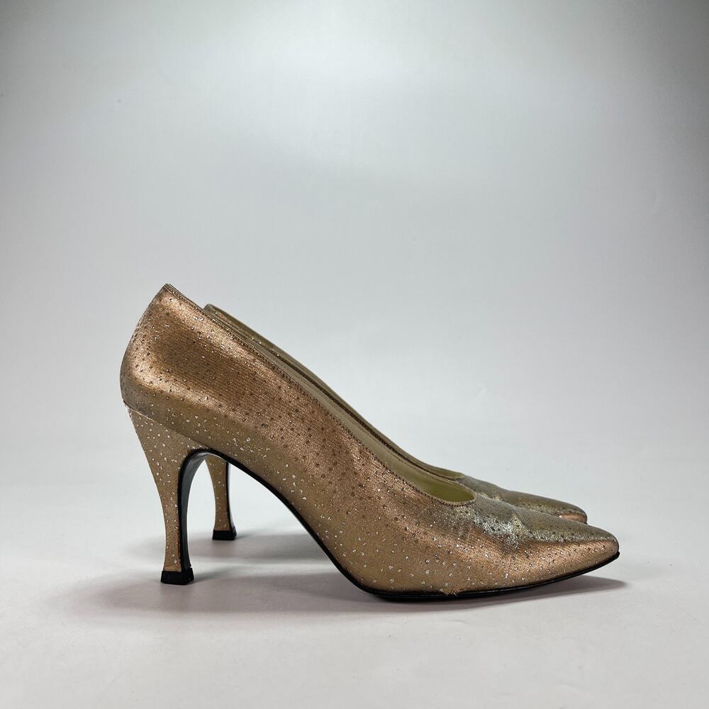 Vintage Stuart Weitzman Metallic Gold Pointed Toe Evening Pumps Womens Size 7.5M